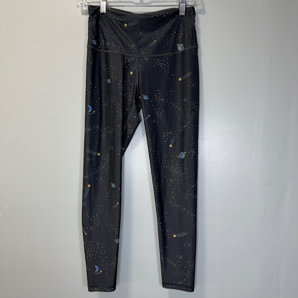 Victoria Sport Womens Celestial Galaxy Space Print Leggings Black Small
